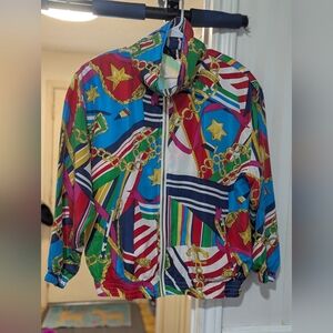 Colorful Geometric Windbreaker Silk Jacket